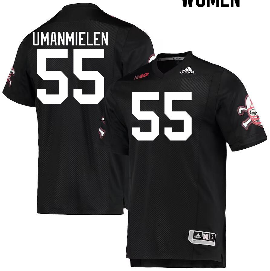 Women #55 Princewill Umanmielen Nebraska Cornhuskers College Football Jerseys Stitched Sale-Black - Click Image to Close